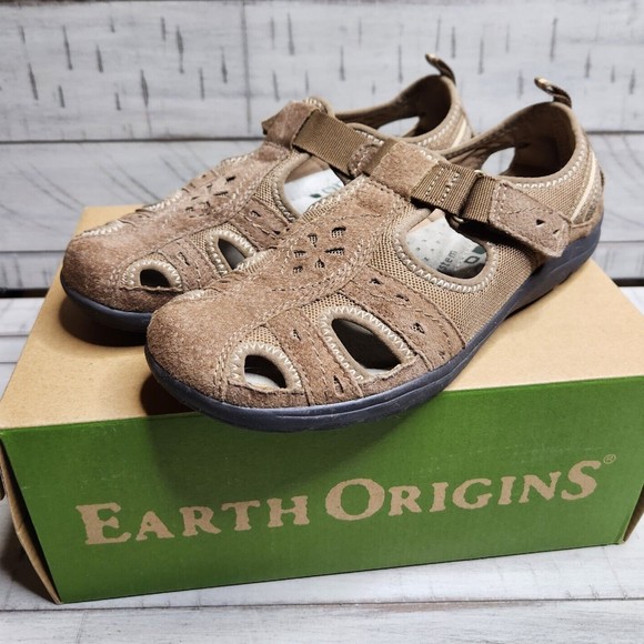 Earth Origins Shoes Earth Origins Womens 7m Taye Hiking Sandals Tan Suede Mesh Adjustable